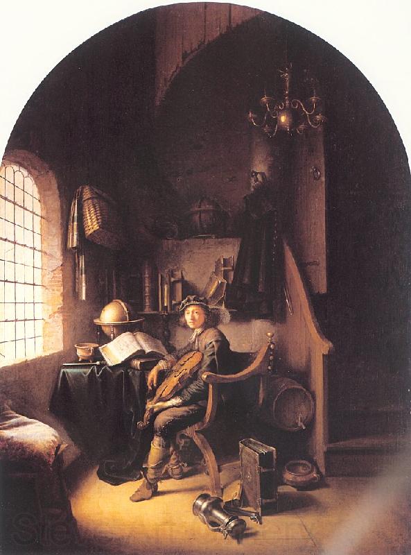 DOU, Gerrit An Interior with Young Violinist Germany oil painting art